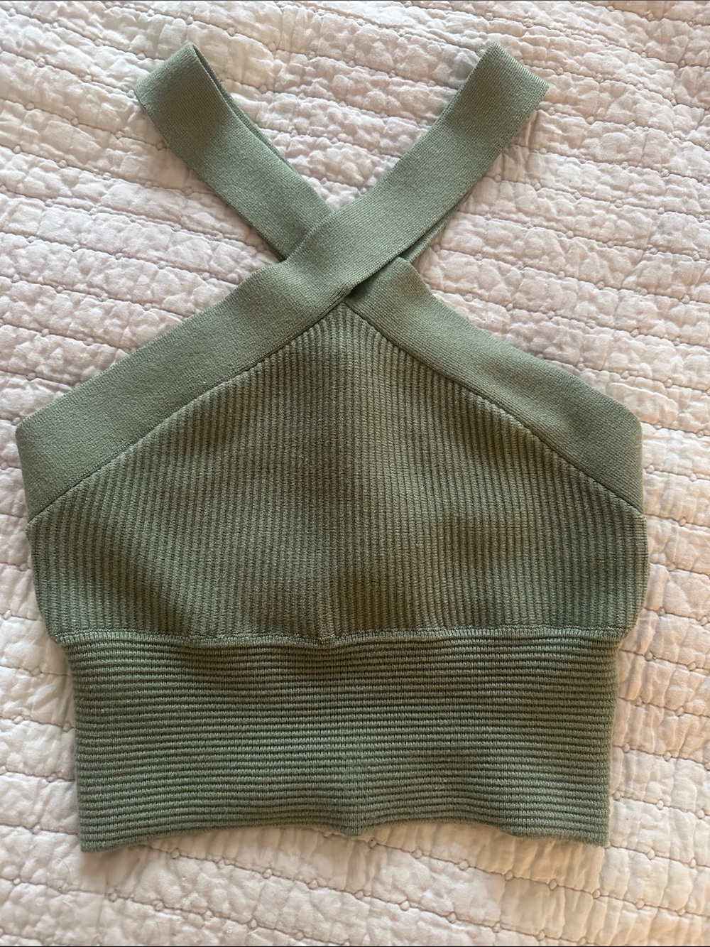 Abercrombie & Fitch Olive Green Crossback Ribbed Crop Tank